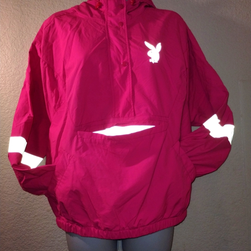 PLAYBOY by PACSUN Hot Pink Hoodie Nylon Poly size Small Reflective Logo